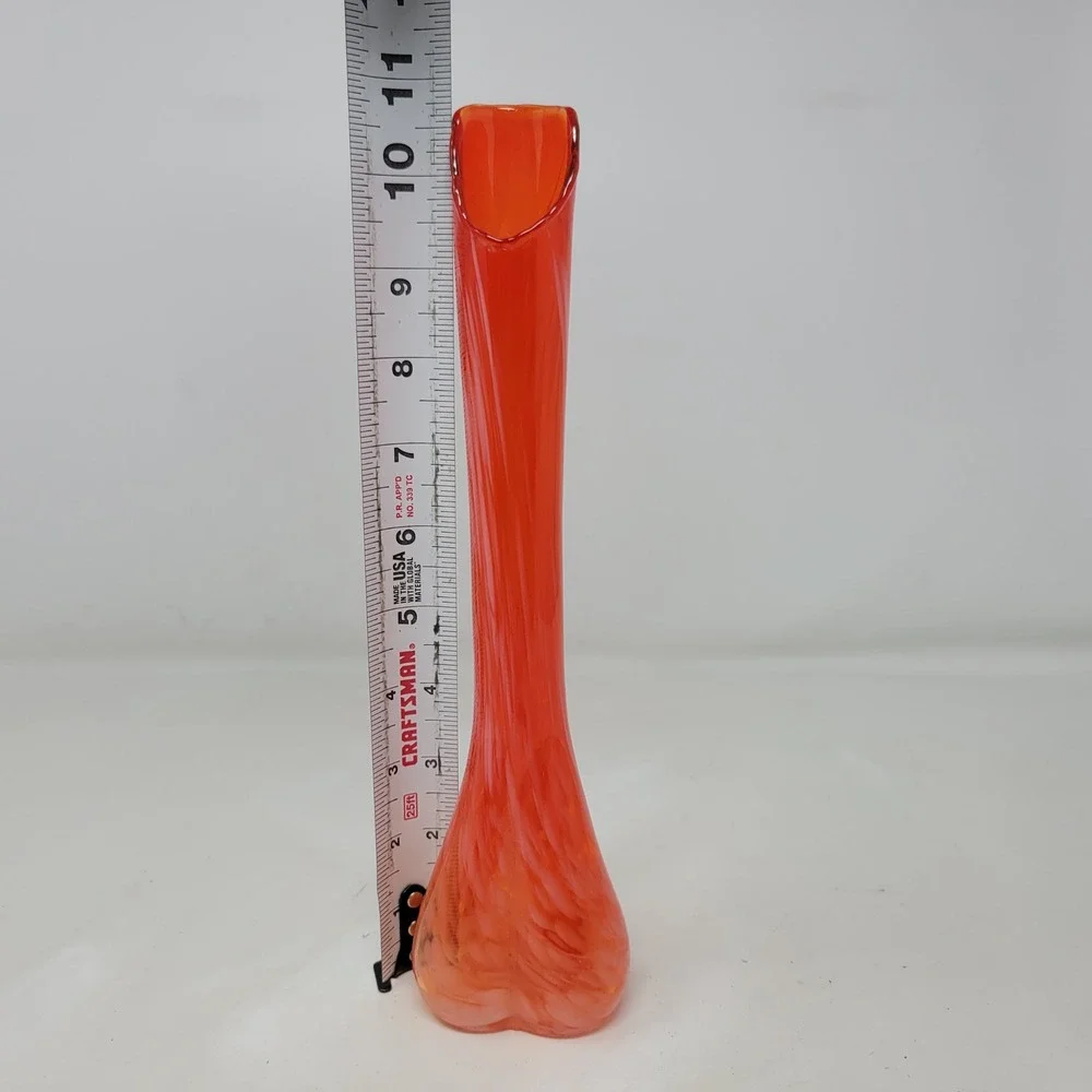 Vintage Lefton Orange Red Swirl Art Glass Bud Vase 10.75